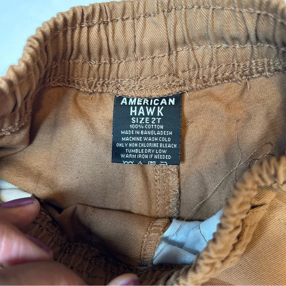 American Hawk Brown Kids Jogger Pants Boys Toddler Size 2T Adjustable Waistband